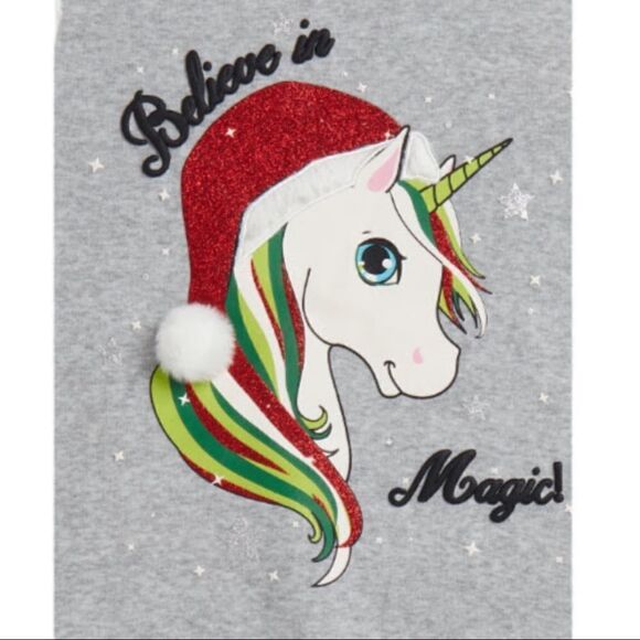 Nwt CHRISTMAS HOLIDAY UNICORN OUTFIT WITH FAUX FUR SWEATER AND PRINTED LEGGINGS - Picture 2 of 5